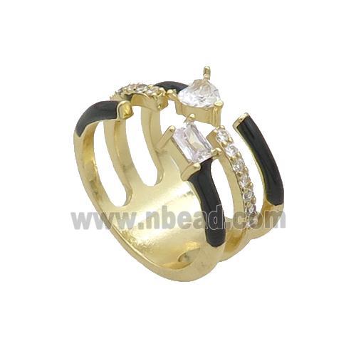 Copper Ring Pave Zircon Black Enamel Gold Plated