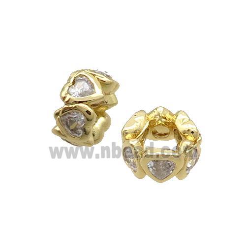 Copper Rondelle Beads Pave Zircone Heart Gold Plated