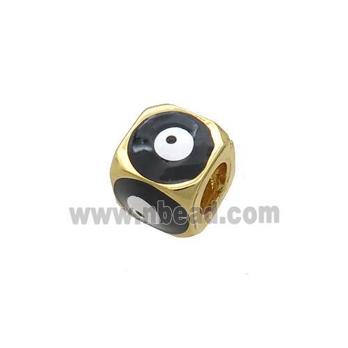Copper Cube Beads Black Enamel Evil Eye Large Hole Gold Plated