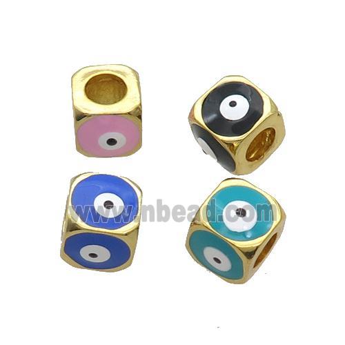 Copper Cube Beads Enamel Evil Eye Large Hole Gold Plated Mixed