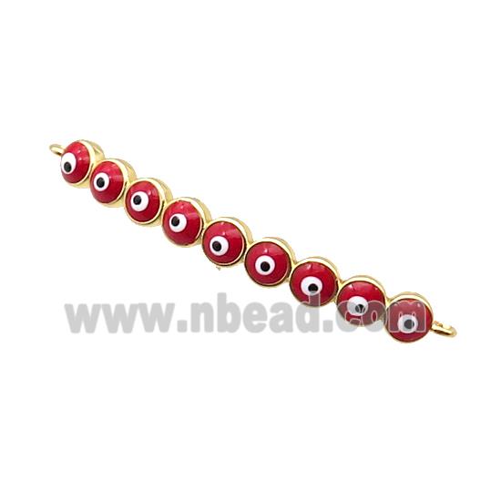 Copper Circle Link Connector Red Enamel Evil Eye Stick Gold Plated