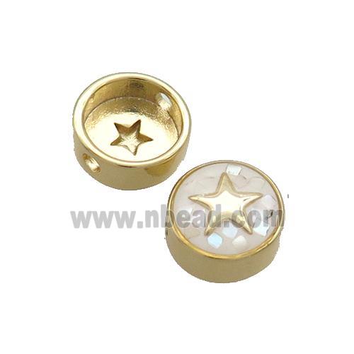 Copper Button Beads Pave Shell White Star Gold Plated