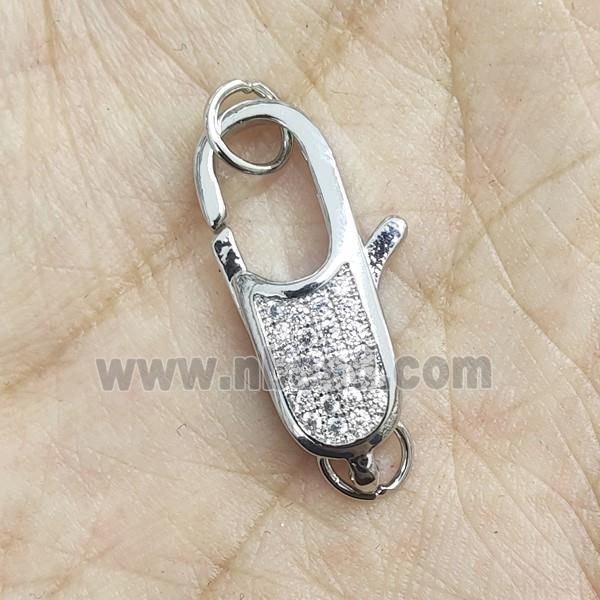 Copper Lobster Clasp Pave Zircon Platinum Plated