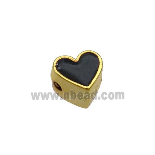 Copper Heart Beads Black Enamel Gold Plated