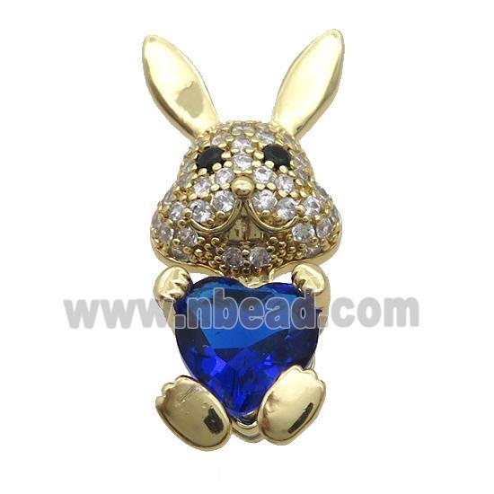 Copper Rabbit Pendant Pave Zircon Royalblue Crystal Gold Plated