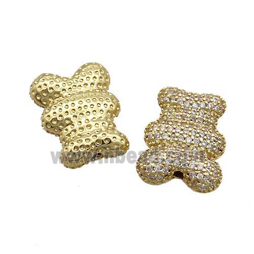 Copper Bear Beads Pave Zircon Gold Plated