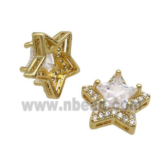 Copper Star Beads Pave Crystal Glass Gold Plated