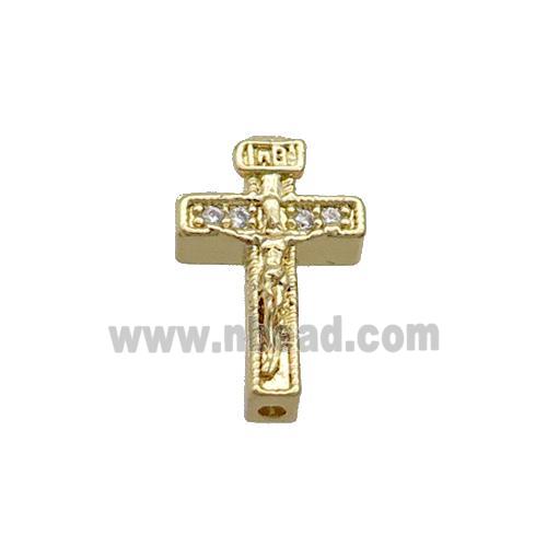 Copper Cross Beads Pave Zircon Jesus Gold Plated