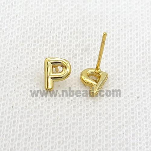 Copper Stud Earring P-Letter Gold Plated