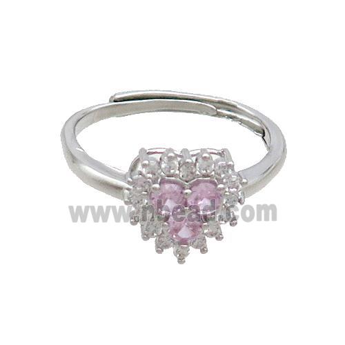 Copper Ring Pave Zircon Heart Adjustable Platinum Plated