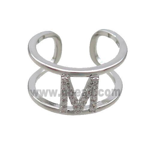 Copper Ring Pave Zircon M-Letter Platinum Plated