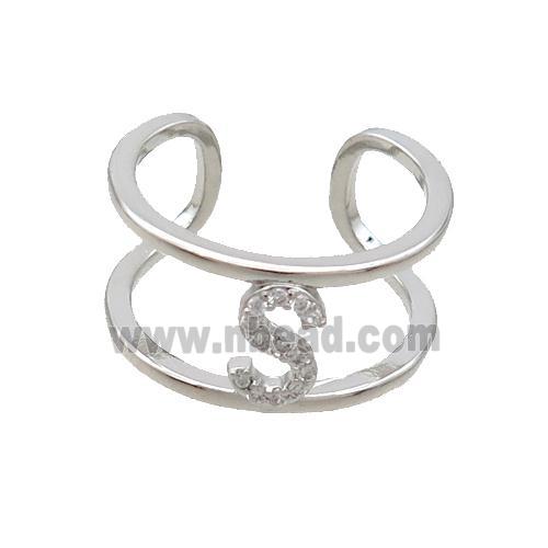 Copper Ring Pave Zircon S-Letter Platinum Plated