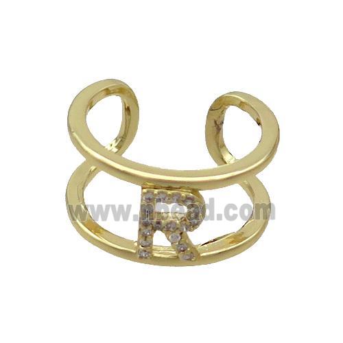 Copper Ring Pave Zircon R-Letter Gold Plated
