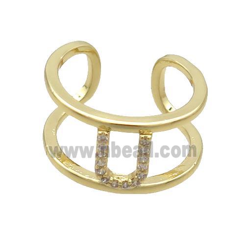 Copper Ring Pave Zircon U-Letter Gold Plated