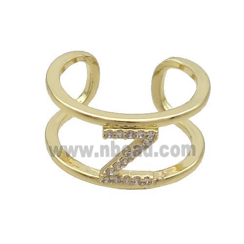 Copper Ring Pave Zircon Z-Letter Gold Plated Alphabet