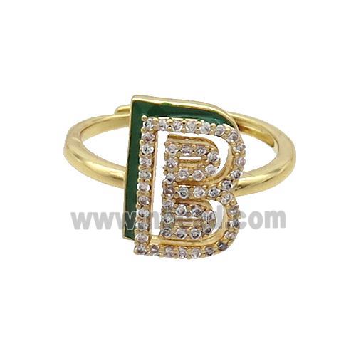 Copper Ring Pave Zircon B-Letter Adjustable Black Enamel Gold Plated