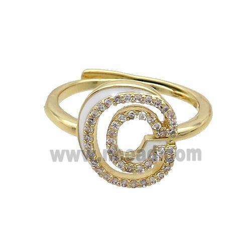 Copper Ring Pave Zircon C-Letter Adjustable White Enamel Gold Plated