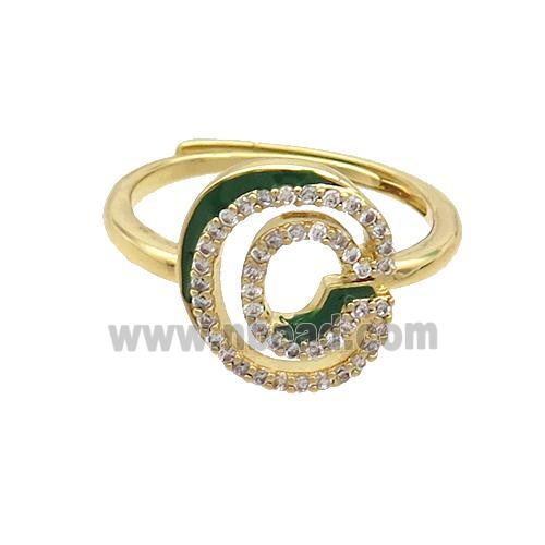 Copper Ring Pave Zircon C-Letter Adjustable Enamel Gold Plated