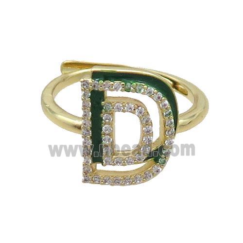 Copper Ring Pave Zircon D-Letter Adjustable Enamel Gold Plated