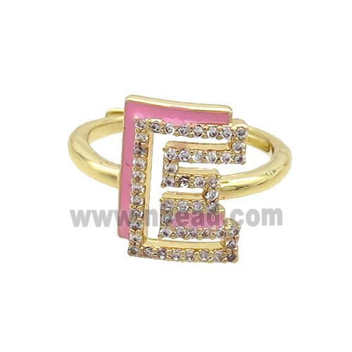 Copper Ring Pave Zircon E-Letter Adjustable Enamel Gold Plated