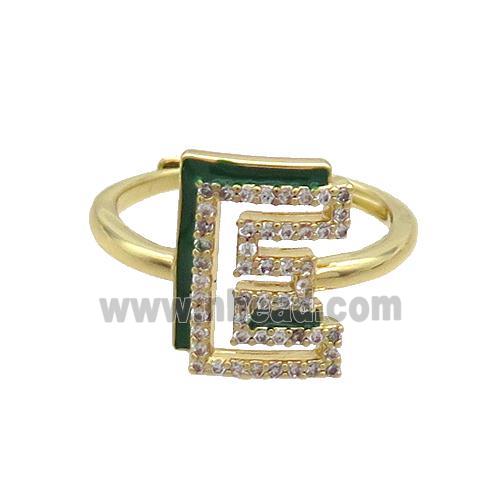 Copper Ring Pave Zircon E-Letter Adjustable Enamel Gold Plated