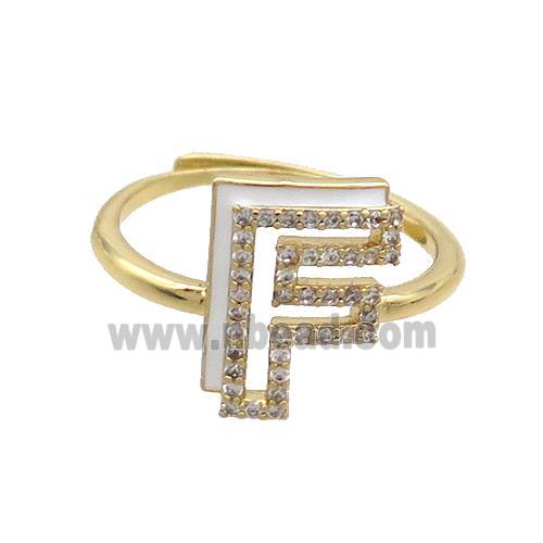 Copper Ring Pave Zircon F-Letter Adjustable Enamel Gold Plated