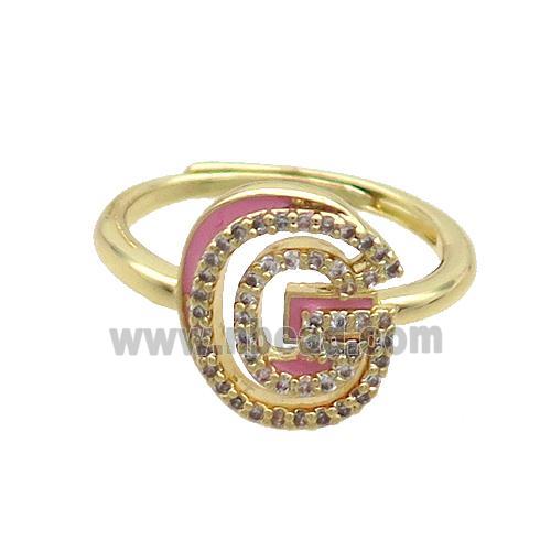 Copper Ring Pave Zircon G-Letter Adjustable Enamel Gold Plated