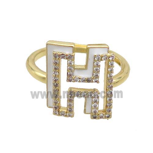 Copper Ring Pave Zircon H-Letter Adjustable Enamel Gold Plated