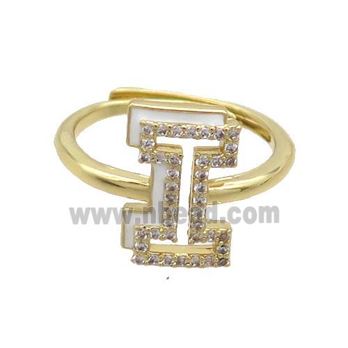Copper Ring Pave Zircon I-Letter Adjustable Enamel Gold Plated