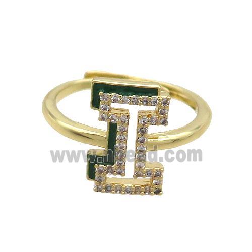 Copper Ring Pave Zircon I-Letter Adjustable Enamel Gold Plated