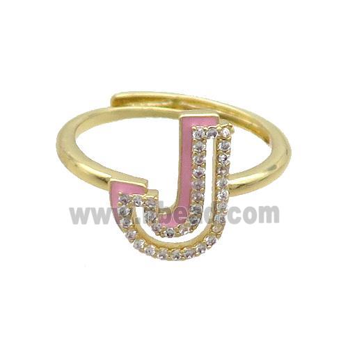 Copper Ring Pave Zircon J-Letter Adjustable Enamel Gold Plated