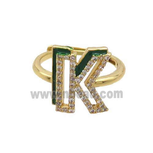 Copper Ring Pave Zircon K-Letter Adjustable Enamel Gold Plated