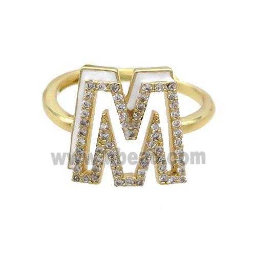 Copper Ring Pave Zircon M-Letter Adjustable Enamel Gold Plated