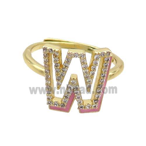 Copper Ring Pave Zircon W-Letter Adjustable Enamel Gold Plated