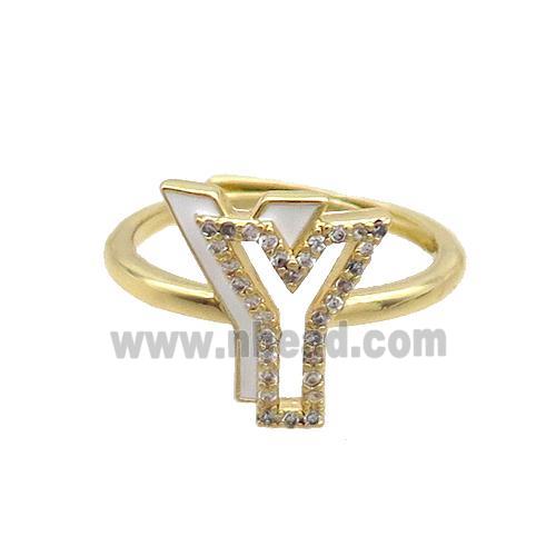 Copper Ring Pave Zircon Y-Letter Adjustable Enamel Gold Plated