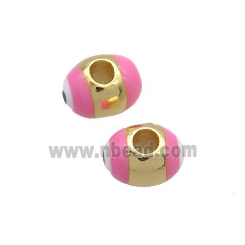 Copper Barrel Beads Pink Enamel Eye Large Hole Gold Plated