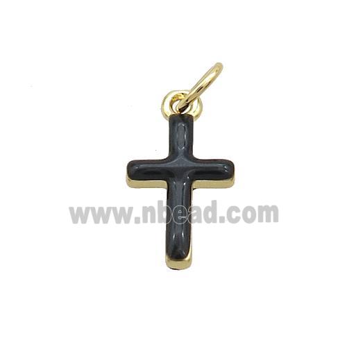 Copper Cross Pendant Black Enamel Gold Plated
