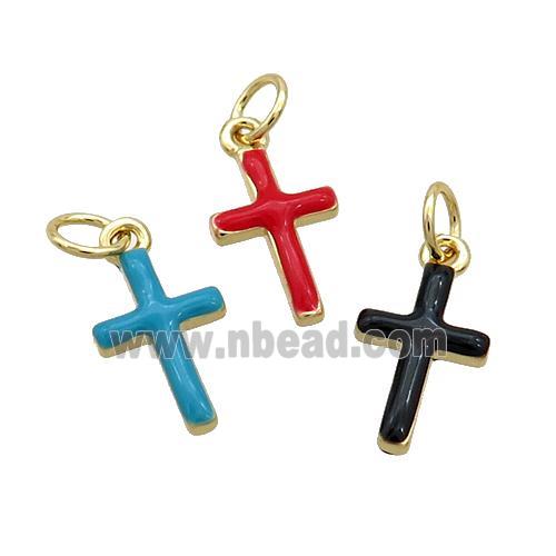 Copper Cross Pendant Enamel Gold Plated Mixed