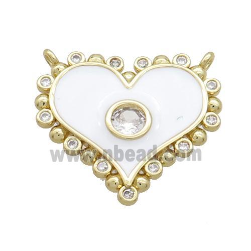 Copper Heart Pendant Pave Zircon White Enamel 2loops Gold Plated