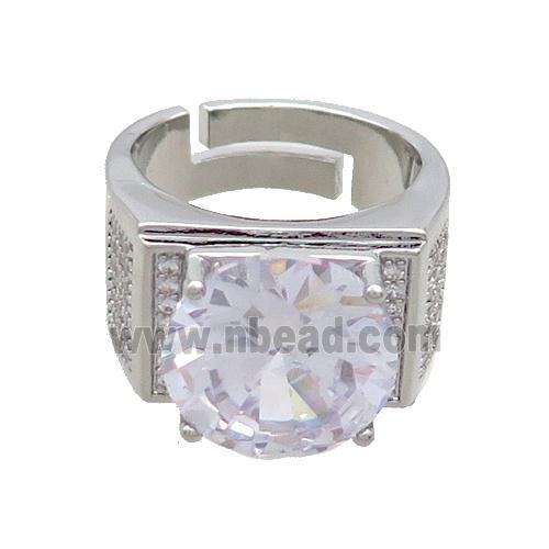 Copper Ring Pave Zircon White Crystal Glass Adjustable Platinum Plated