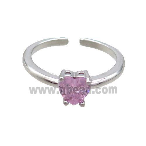 Copper Ring Pave Pink Crystal Glass Heart Platinum Plated