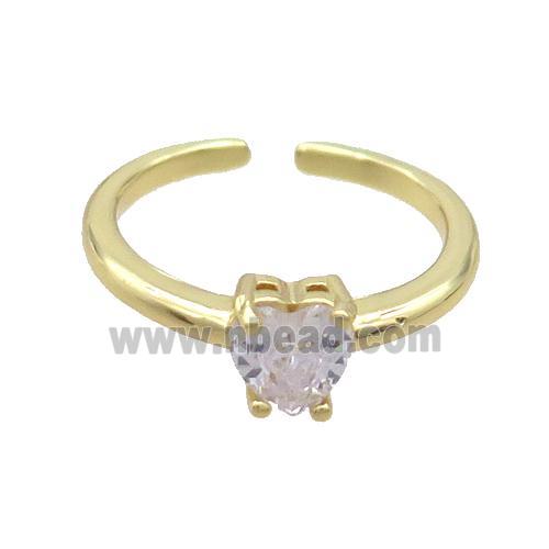 Copper Ring Pave Crystal Glass Heart Gold Plated