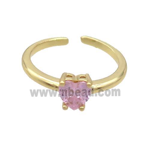 Copper Ring Pave Pink Crystal Glass Heart Gold Plated