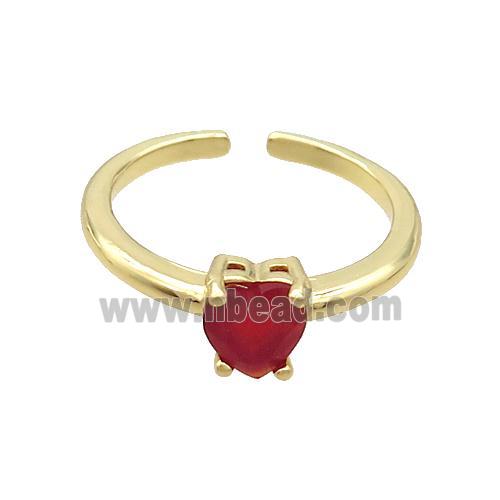 Copper Ring Pave Red Crystal Glass Heart Gold Plated