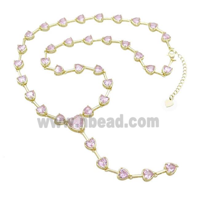 Copper Necklace Pave Zircon Pink Heart Gold Plated
