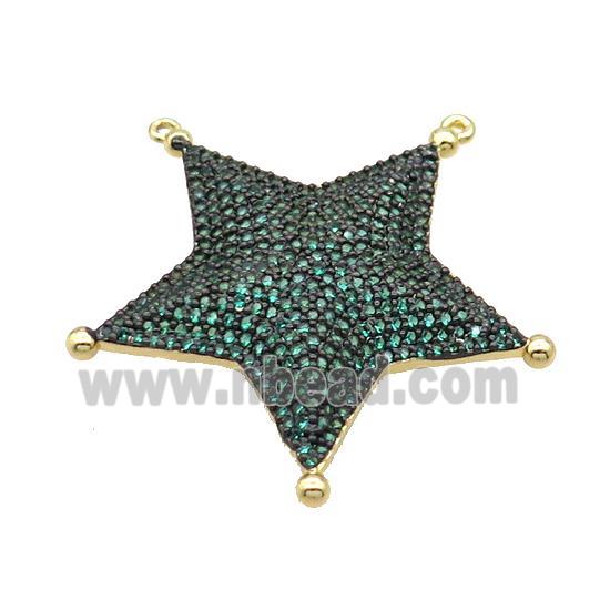 Copper Star Pendant Pave Green Zircon 2loops Gold Plated