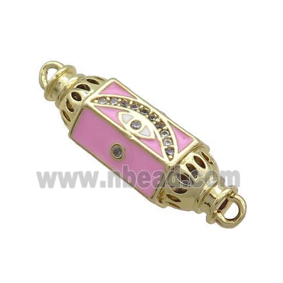 Copper Capsule Hexagon Connector Pave Zircon Pink Enamel Eye Gold Plated