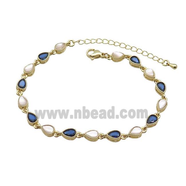 Copper Bracelets Pave Blue Zirocn Teardrop Gold Plated