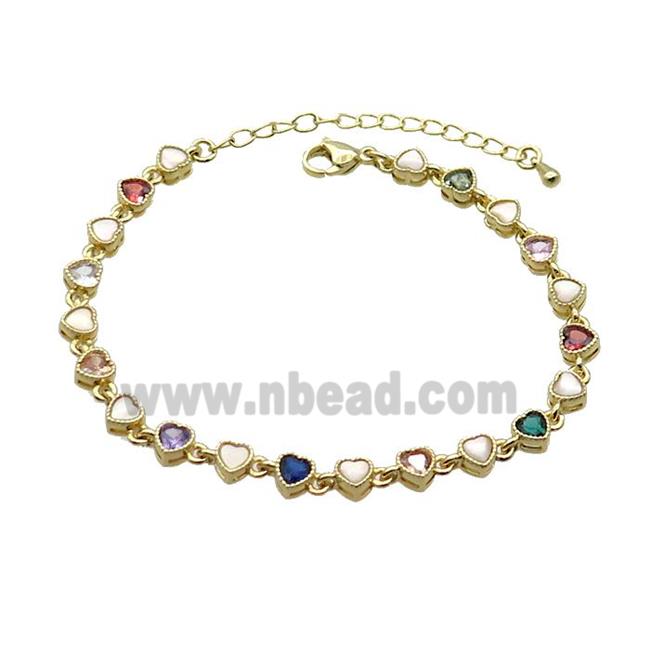 Copper Bracelets Pave Multicolor Zirocn Heart Gold Plated