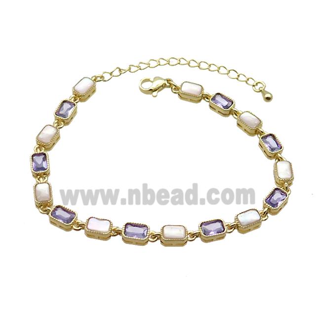 Copper Bracelets Pave Purple Zirocn Rectangle Gold Plated